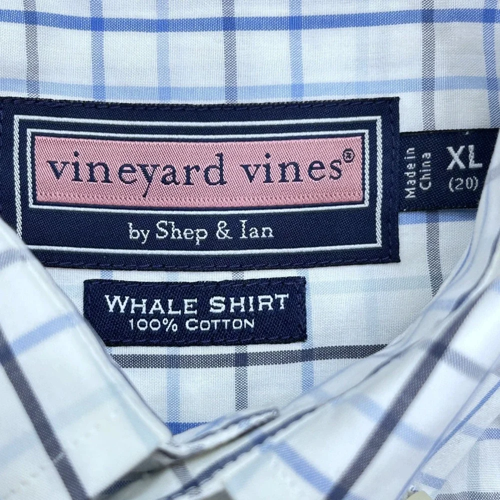 Vineyard Vines‎ Whale Shirt Men's XL (Fits Medium) Blue White Grid Button Down